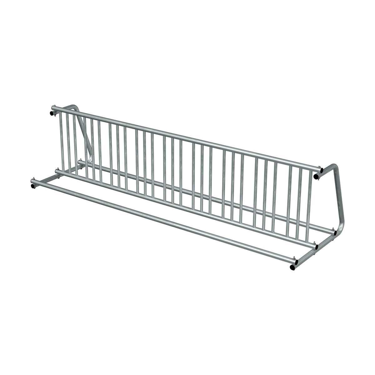 10 ft long D-shaped bike rack of galvanized steel tubing - double sided in 3/4 view