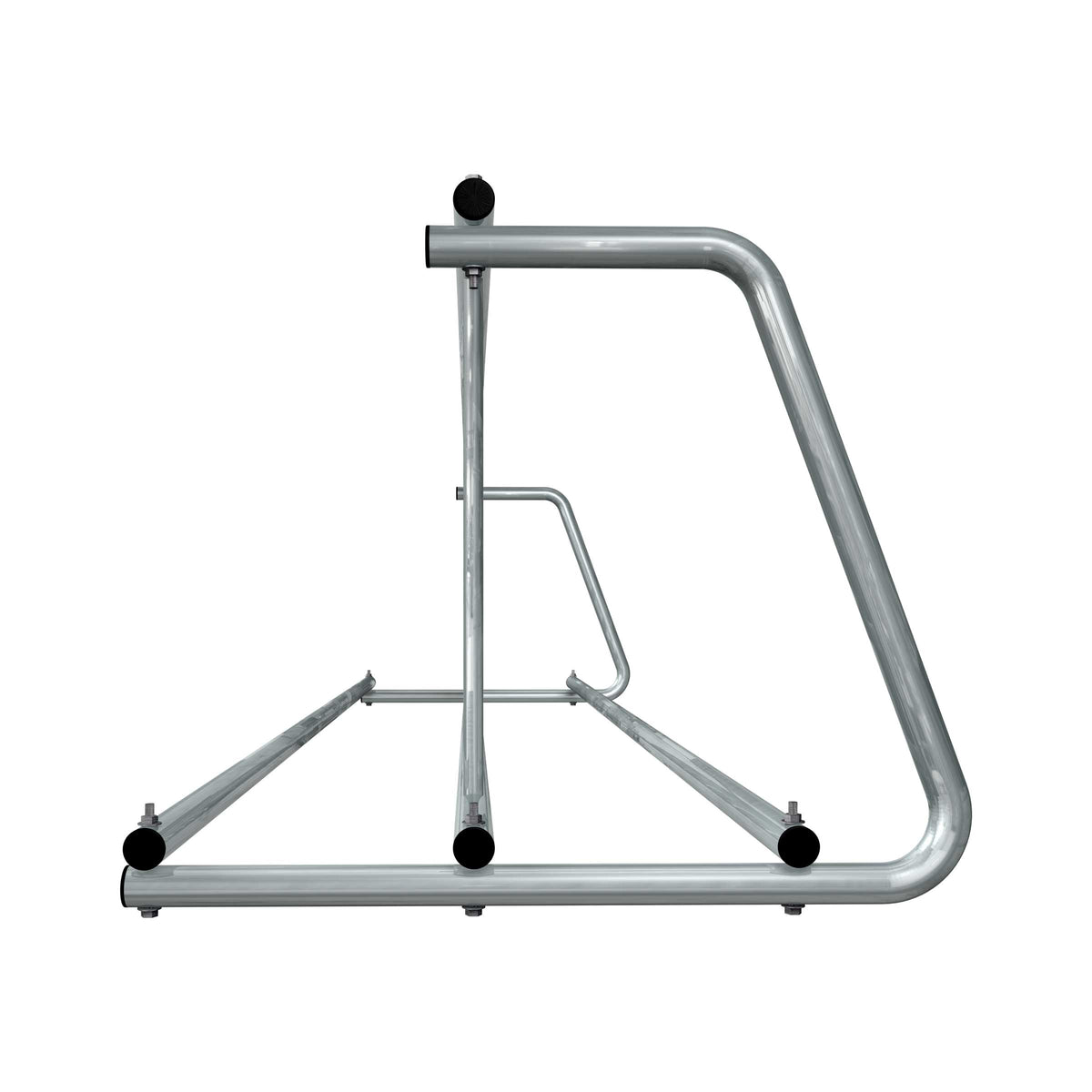 10 ft long D-shaped bike rack of galvanized steel tubing - double sided in side view