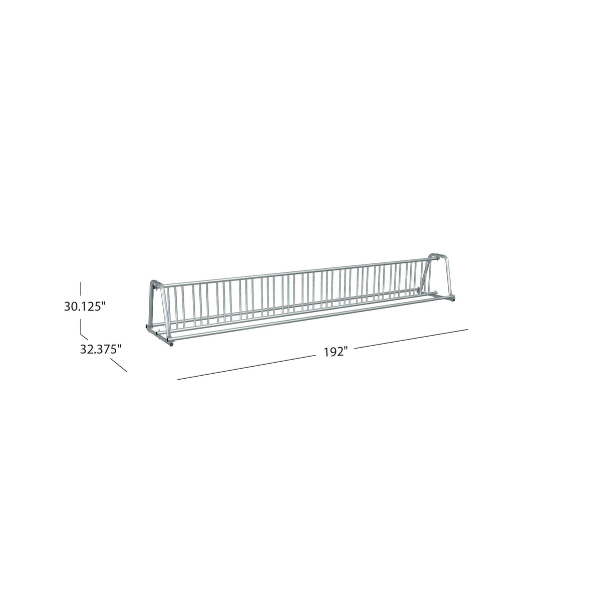 5ADBK bike rack with dimensions: 30.125 in. high x 32.375 in. deep x 192 in. wide