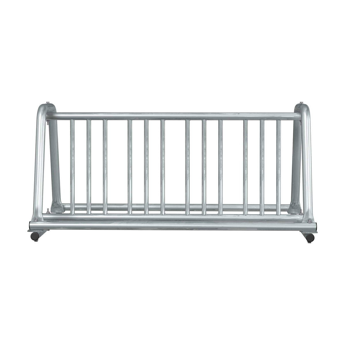 5 ft long A-shaped bike rack of galvanized steel tubing - double sided in front view
