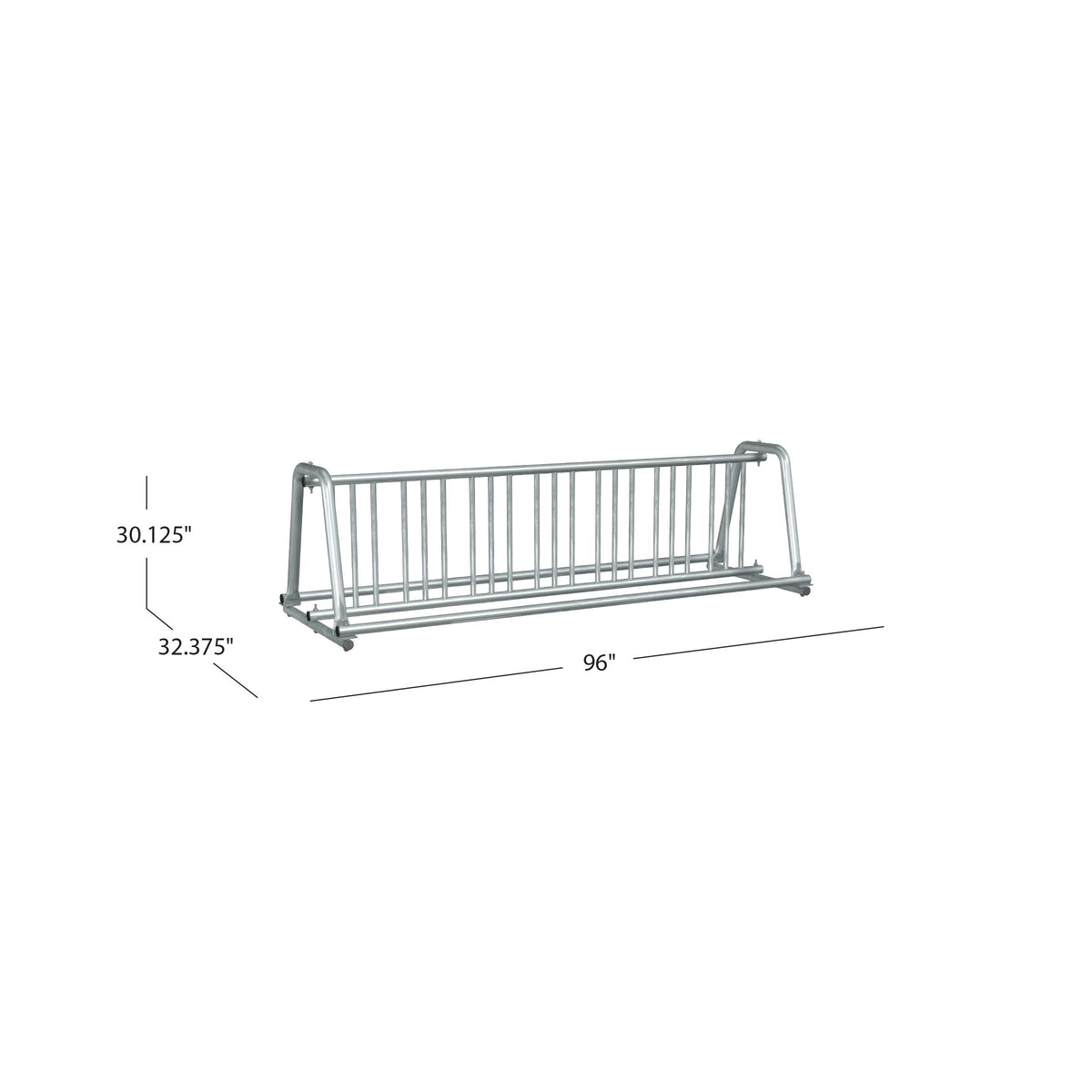 5ADBK bike rack with dimensions: 30.125 in. high x 32.375 in. deep x 96 in. wide