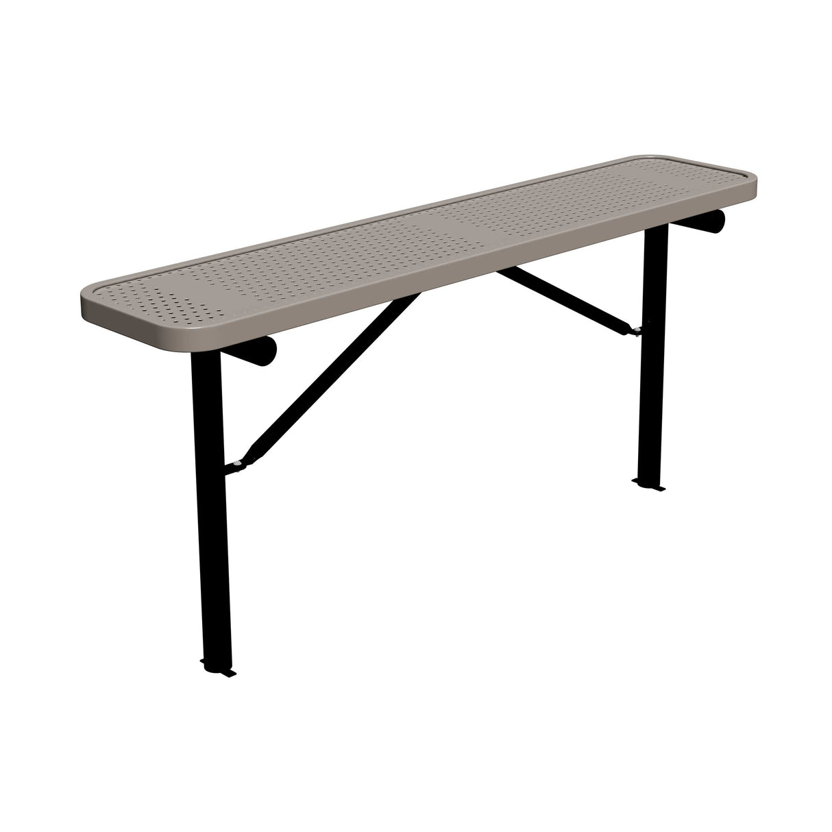 6 ft perforated in-ground mount players bench 15" wide with beige seat and black powder-coated legs