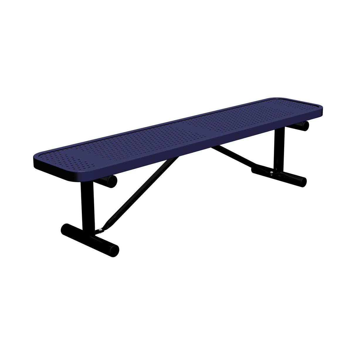 6 ft perforated portable mount players bench 15" wide with navy seat and black powder-coated legs