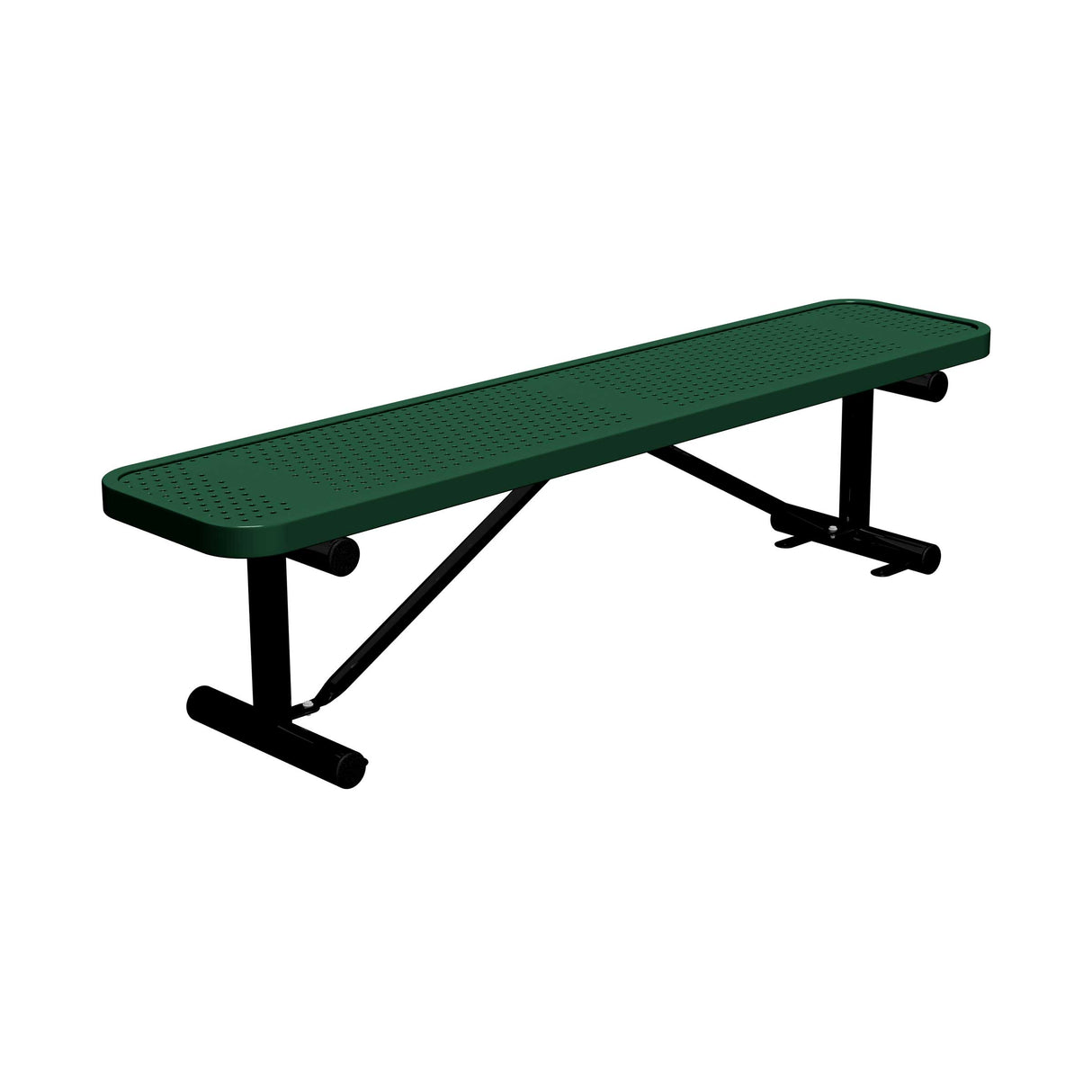 6 ft perforated surface mount players bench 15" wide with black gren seat and black powder-coated legs