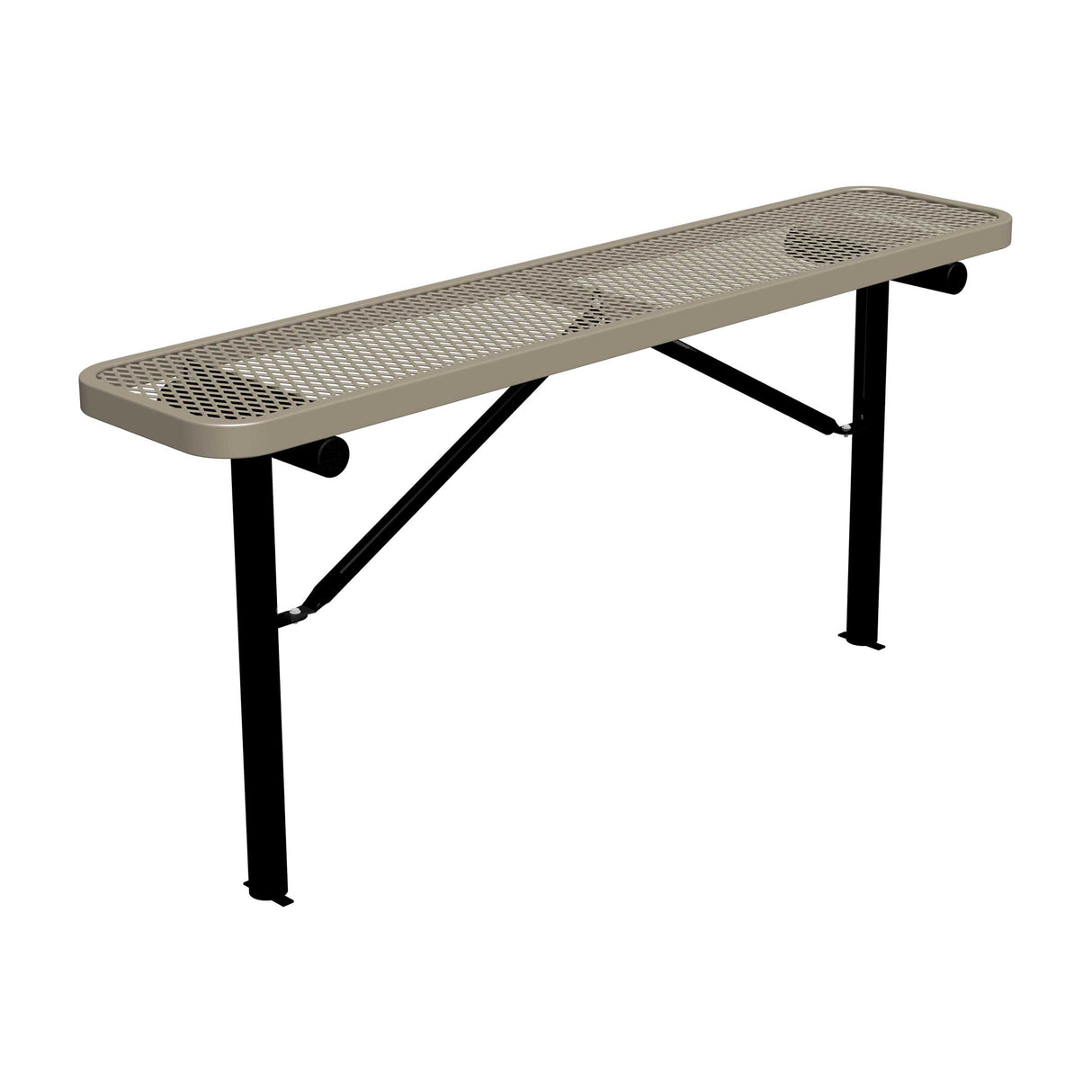 6 ft expanded metal in-ground mount players bench 15" wide with beige seat and black powder-coated legs