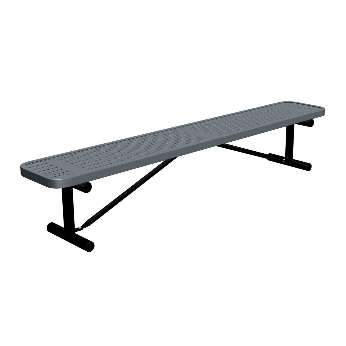 8 ft perforated portable mount players bench 15" wide with dark gray seat and black powder-coated legs