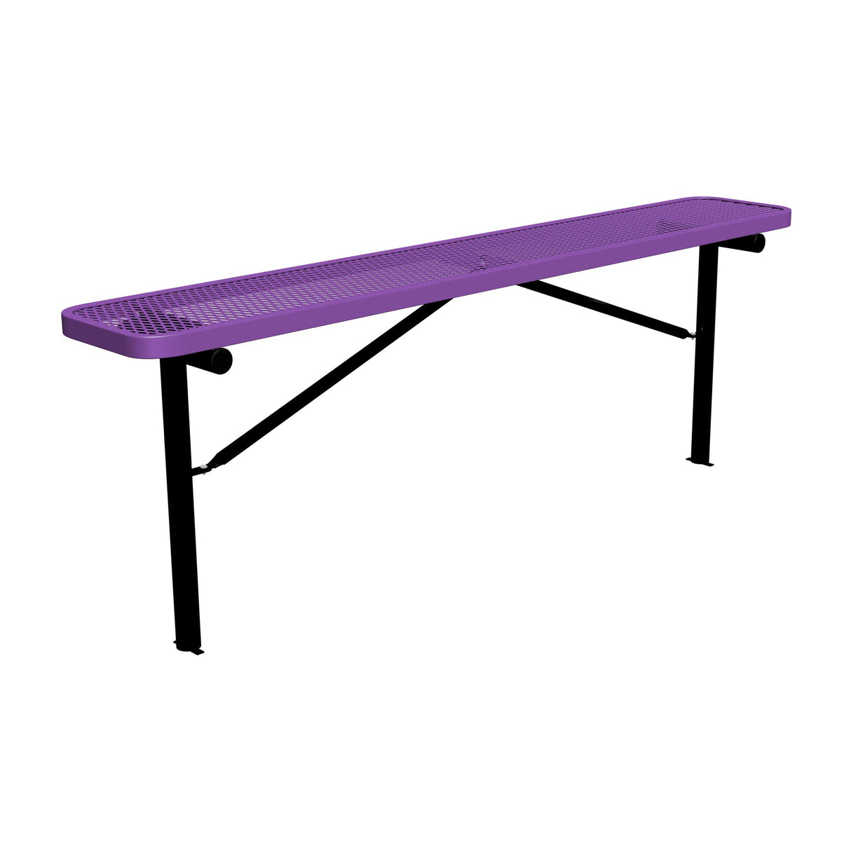 8 ft expanded metal in-ground mount players bench 15" wide with purple seat and black powder-coated legs