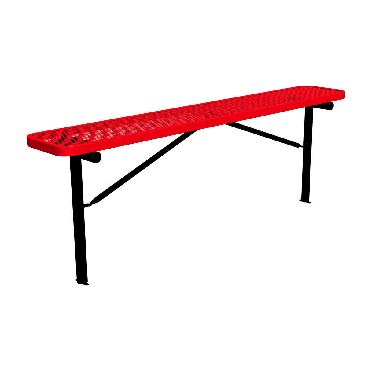 8 ft expanded metal in-ground mount players bench 15" wide with red seat and black powder-coated legs