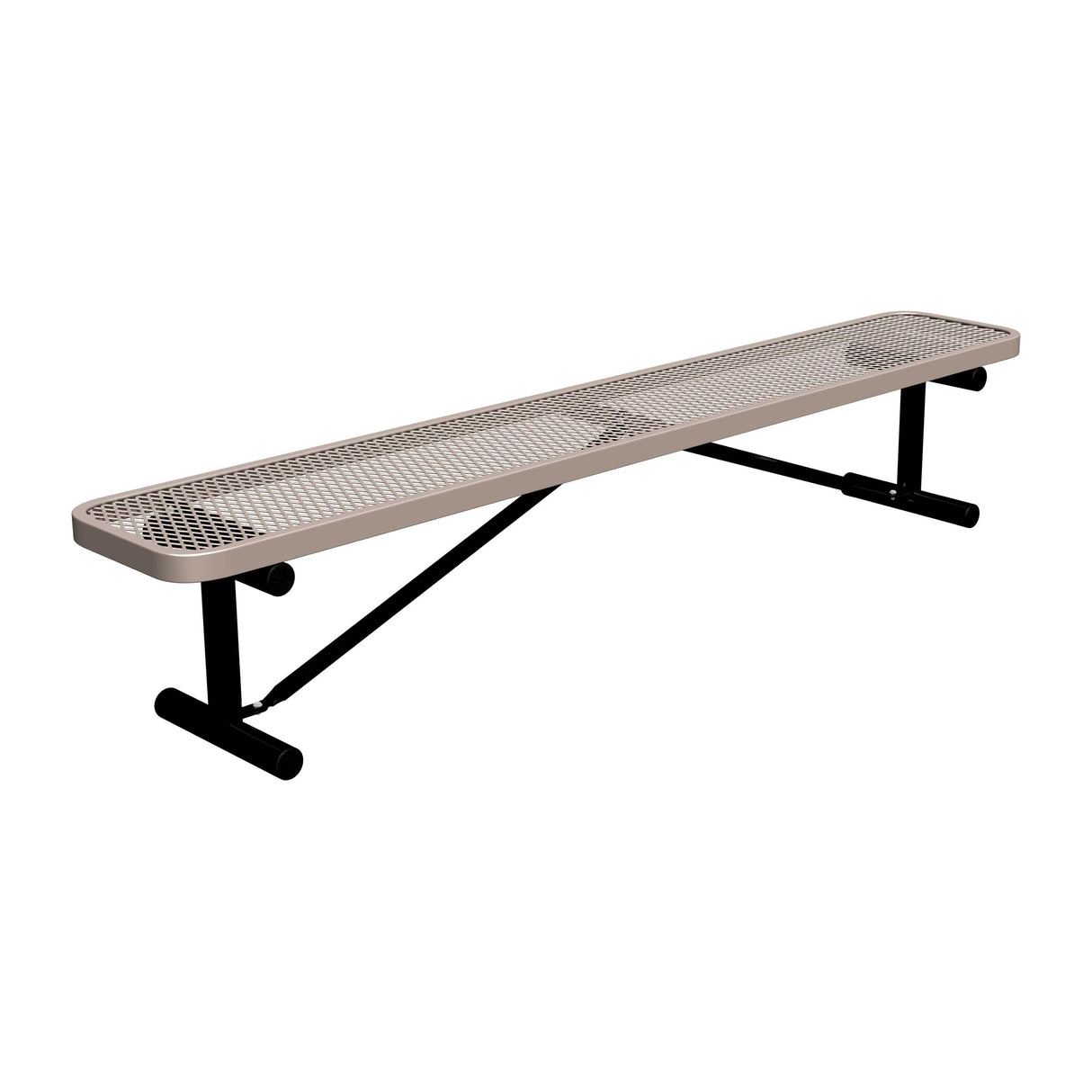 8 ft expanded metal portable mount players bench 15" wide with beige seat and black powder-coated legs