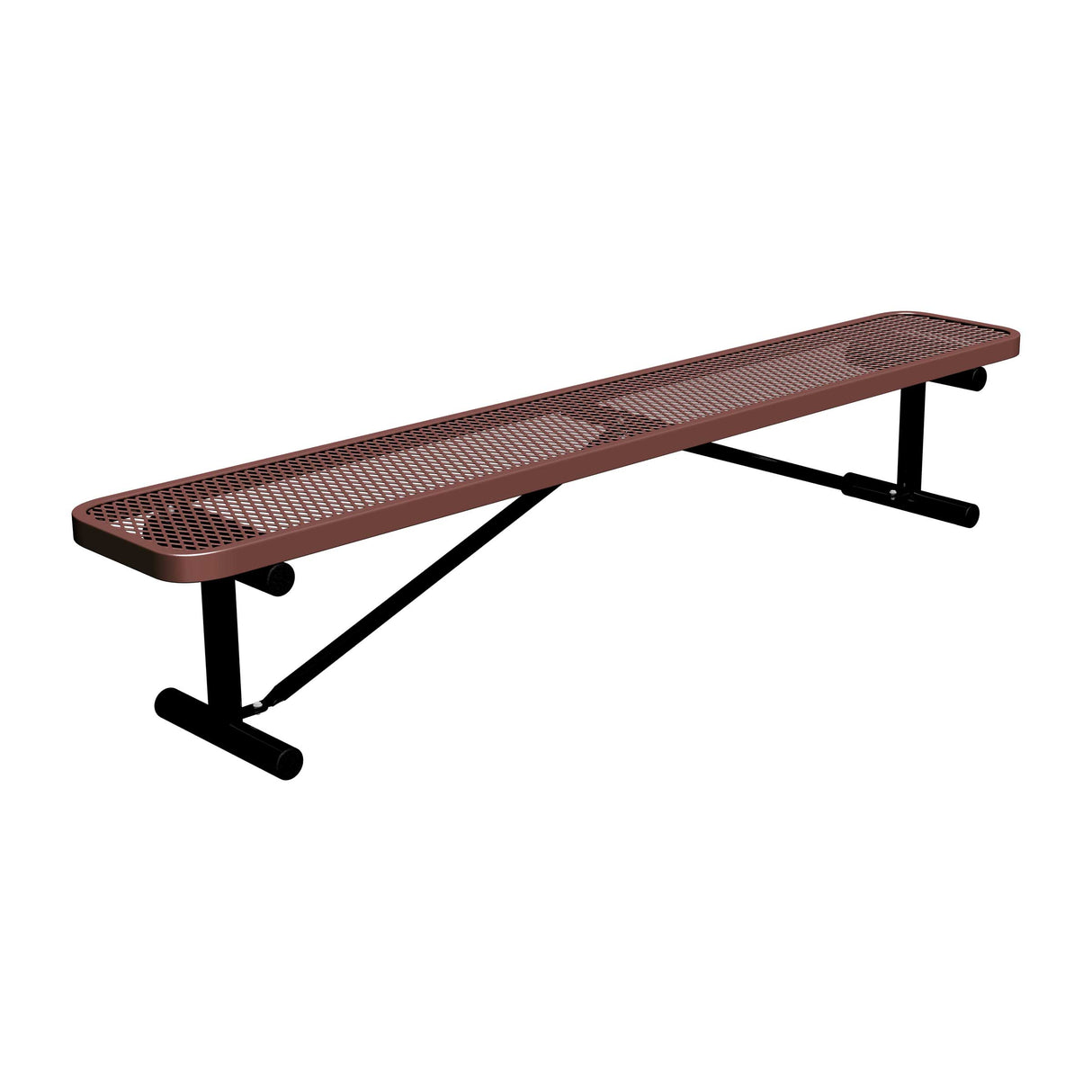 8 ft expanded metal portable mount players bench 15" wide with brown seat and black powder-coated legs