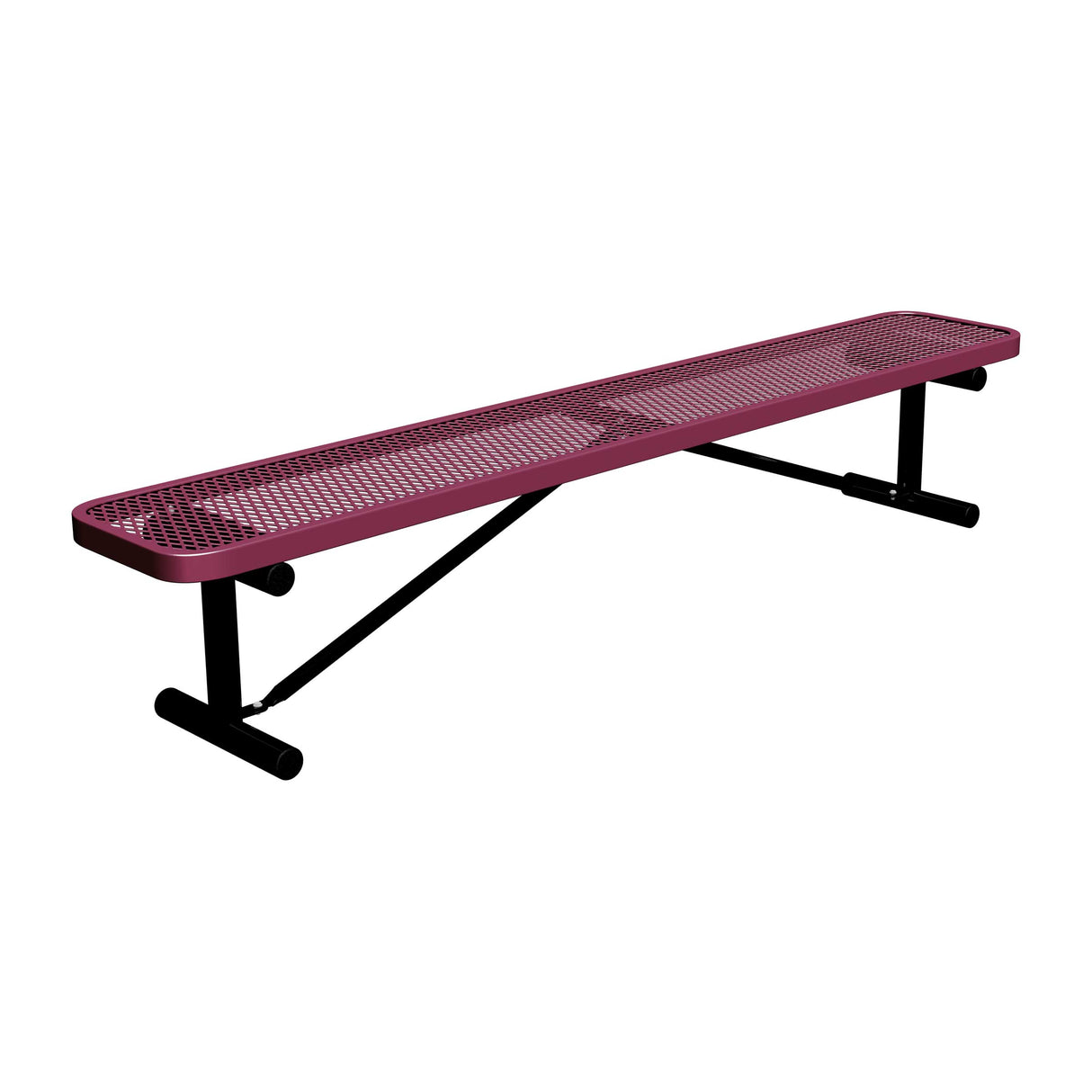 8 ft expanded metal portable mount players bench 15" wide with burgundy seat and black powder-coated legs