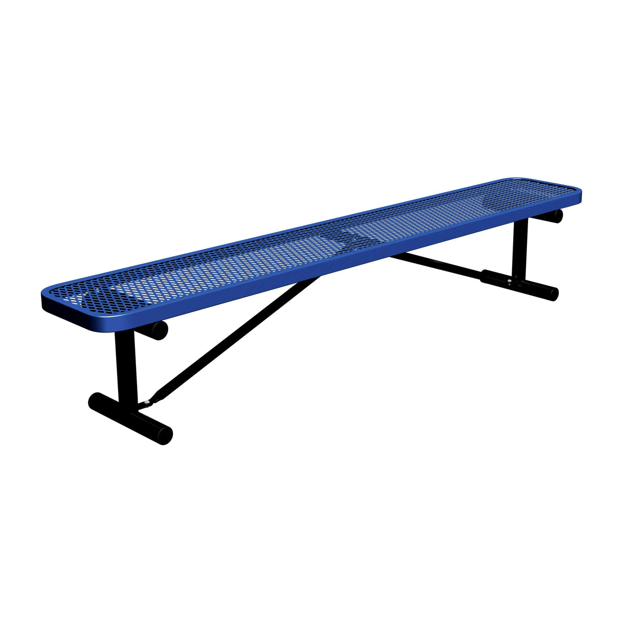8 ft expanded metal portable mount players bench 15" wide with navy seat and black powder-coated legs