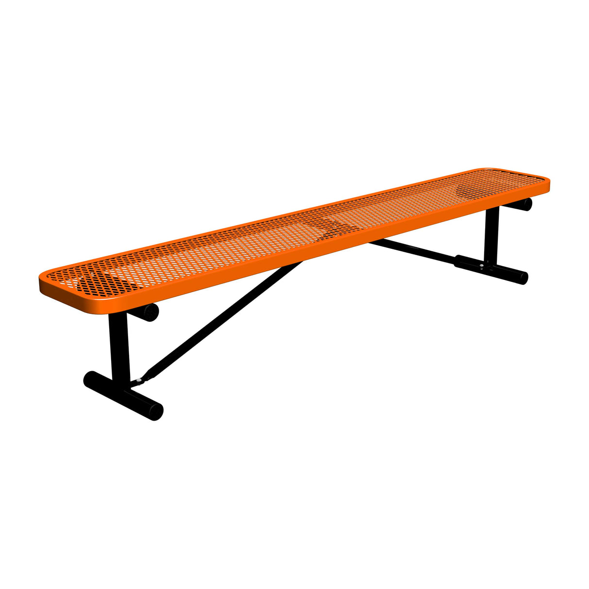 8 ft expanded metal portable mount players bench 15" wide with oange seat and black powder-coated legs