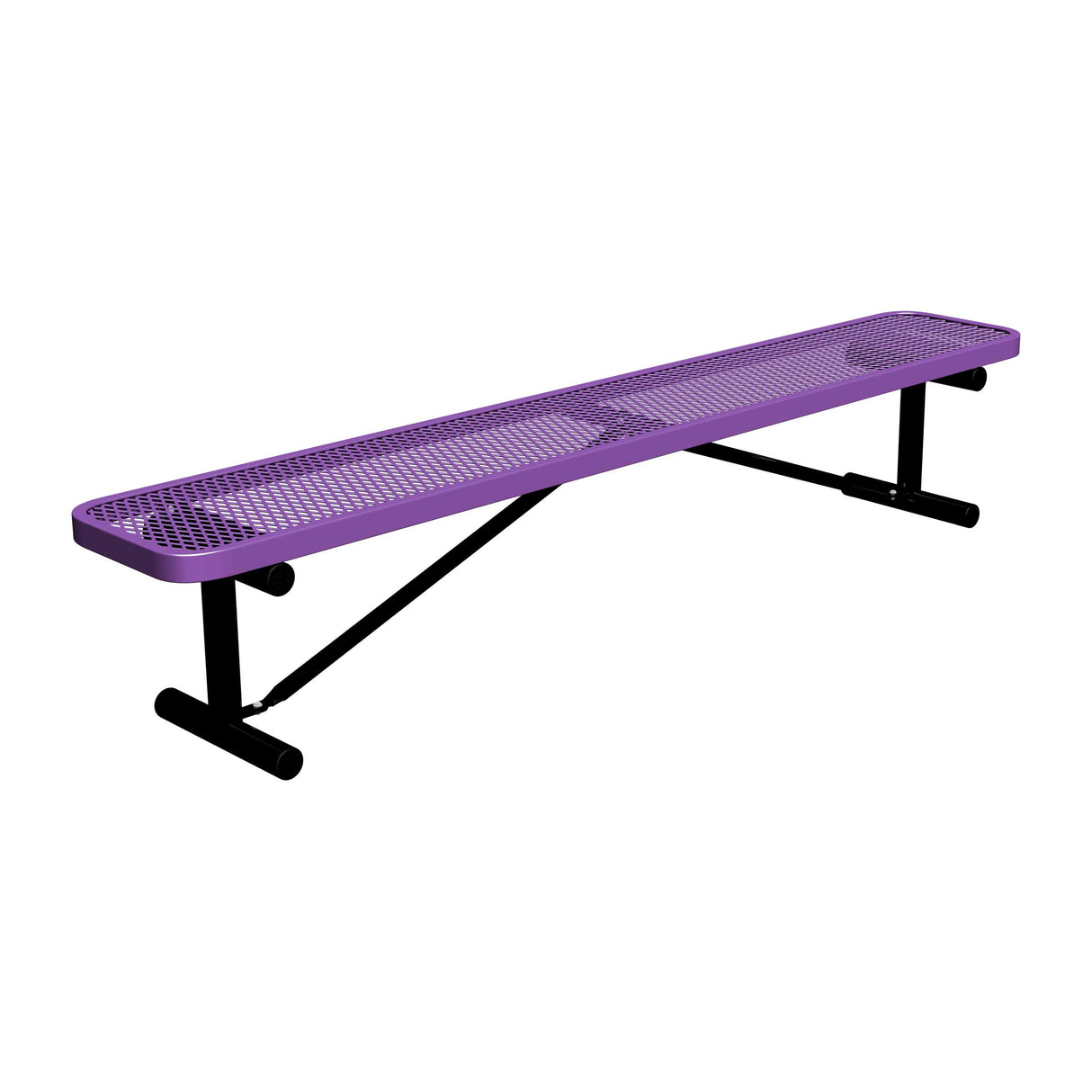 8 ft expanded metal portable mount players bench 15" wide with purple seat and black powder-coated legs