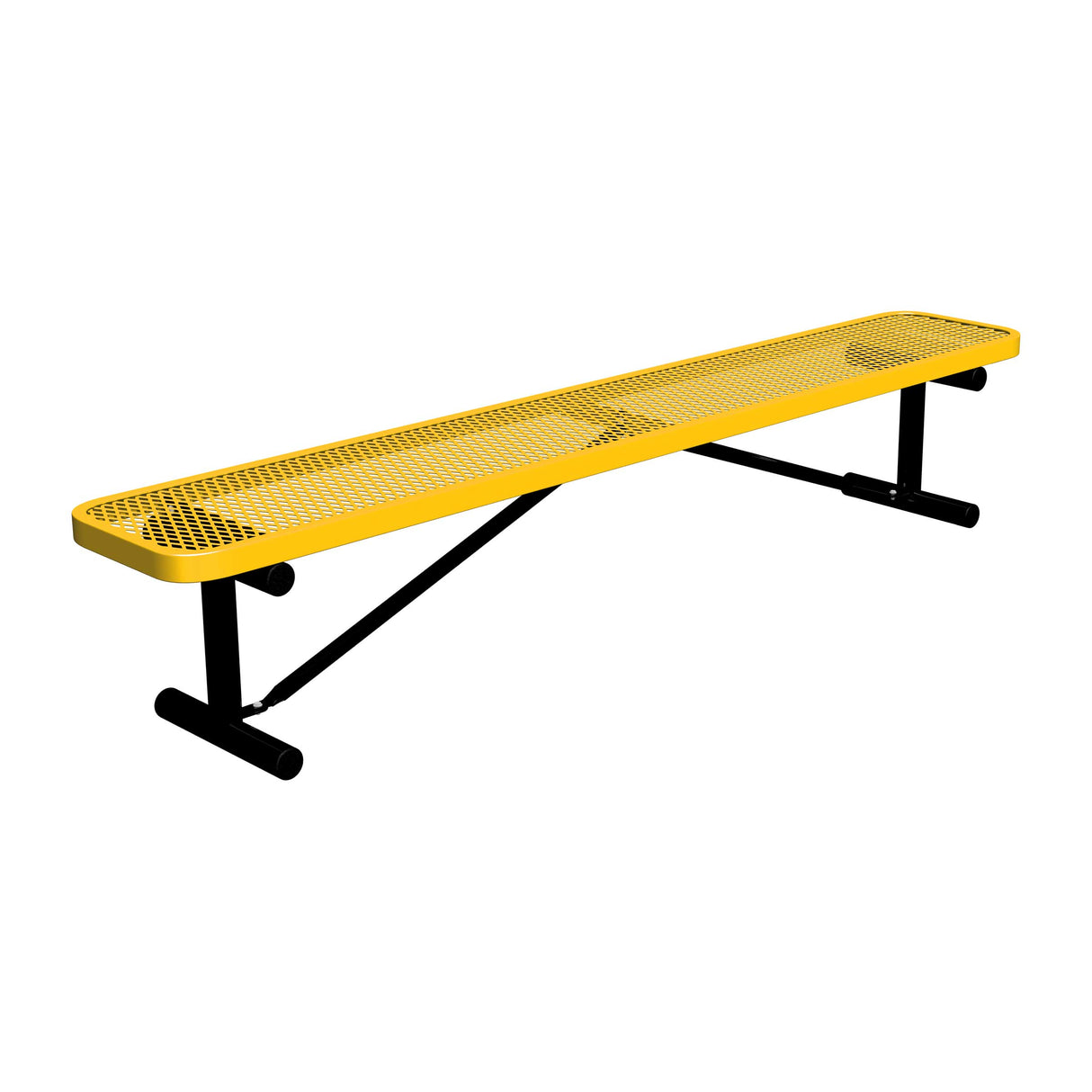 8 ft expanded metal portable mount players bench 15" wide with yellow seat and black powder-coated legs