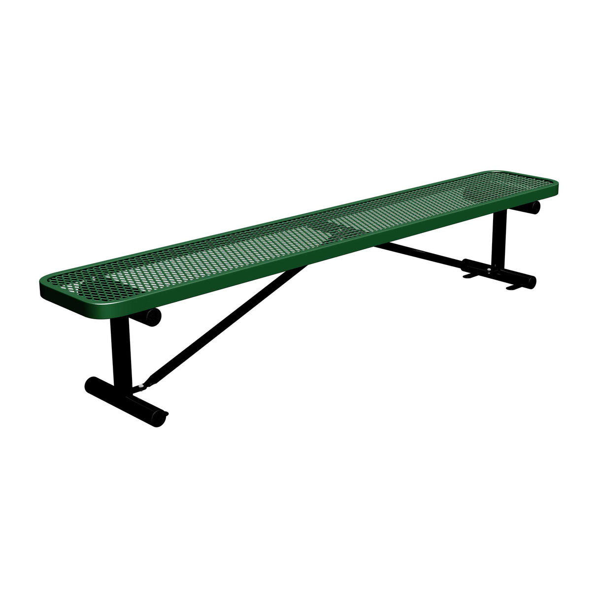 8 ft expanded metal surface mount players bench 15" wide with black green seat and black powder-coated legs