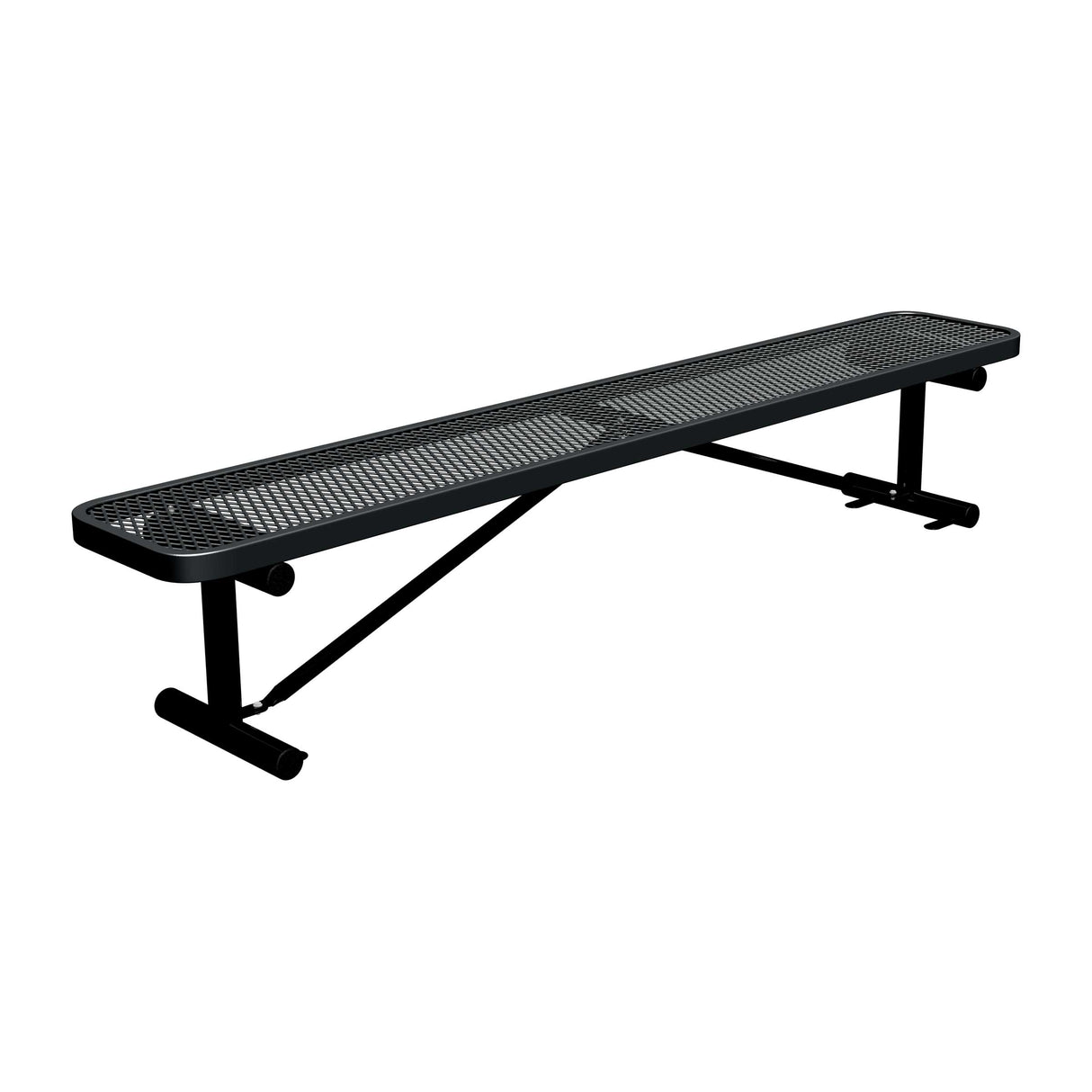 8 ft expanded metal surface mount players bench 15" wide with black seat and black powder-coated legs
