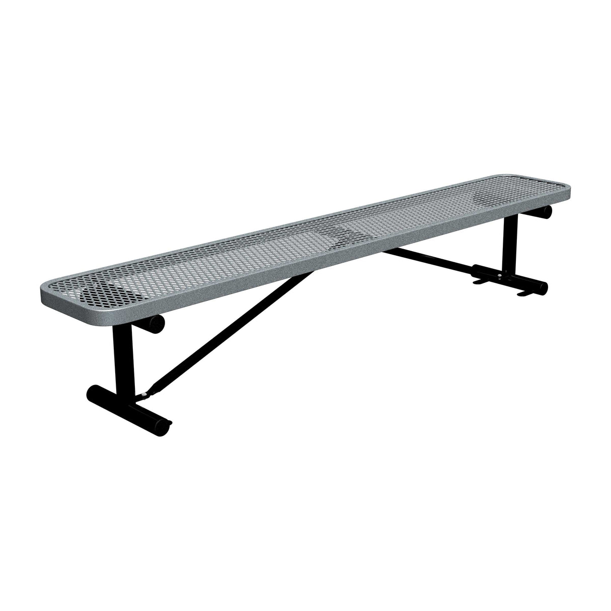 8 ft expanded metal surface mount players bench 15" wide with granite seat and black powder-coated legs