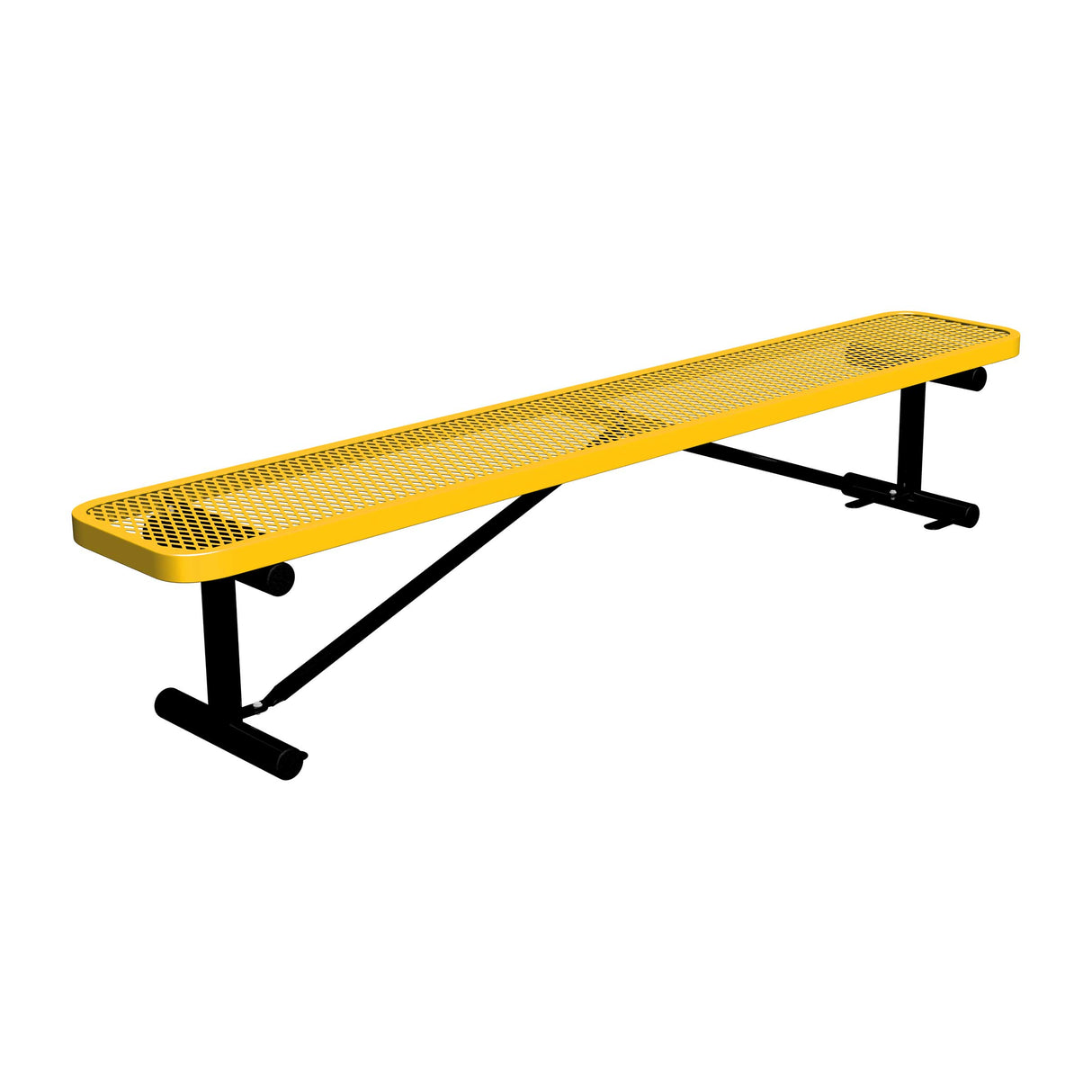 8 ft expanded metal surface mount players bench 15" wide with yellow seat and black powder-coated legs