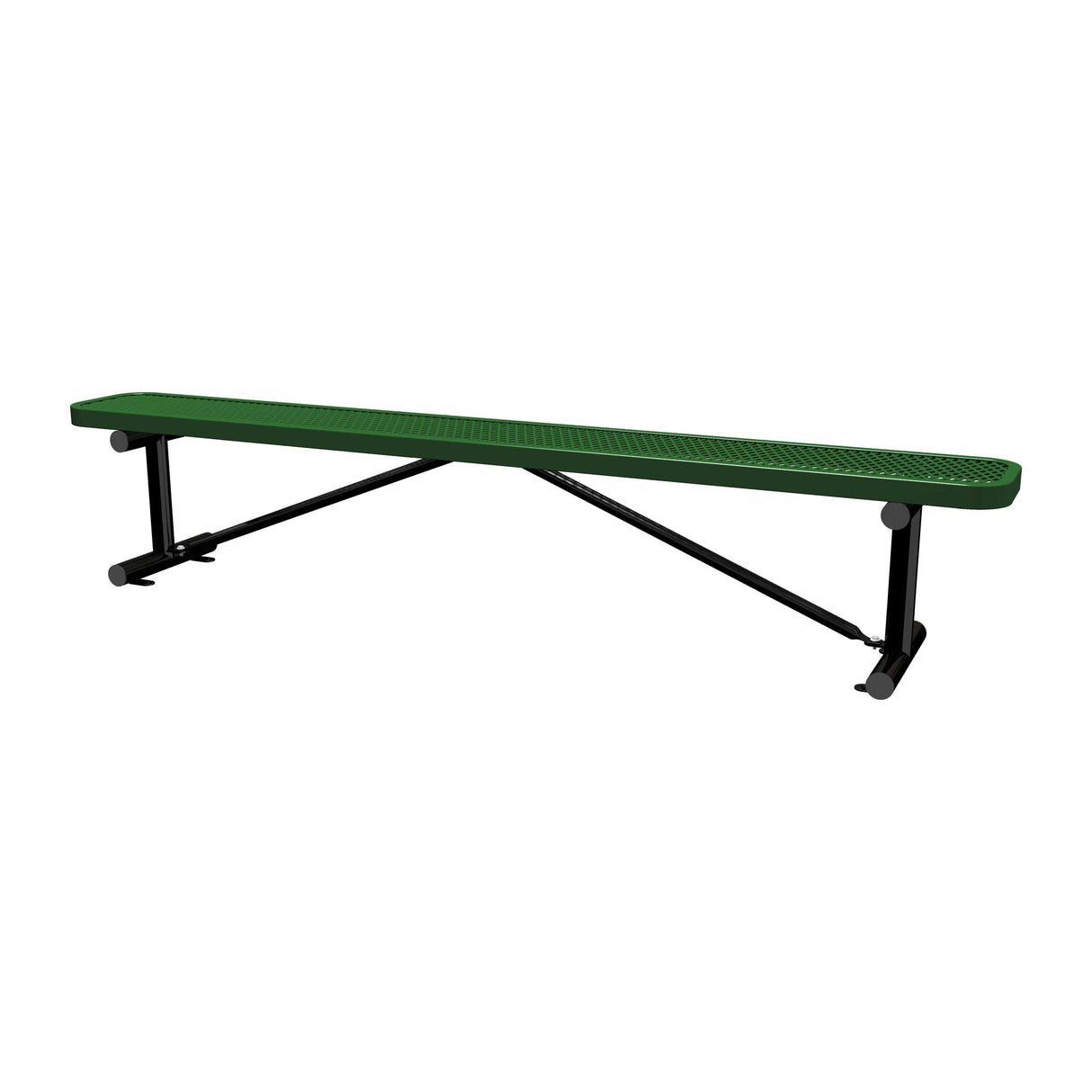 8 ft expanded metal surface mount bench with black green seat and black powder-coated legs