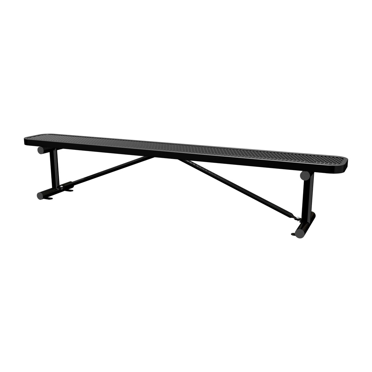 8 ft expanded metal surface mount bench with black seat and black powder-coated legs