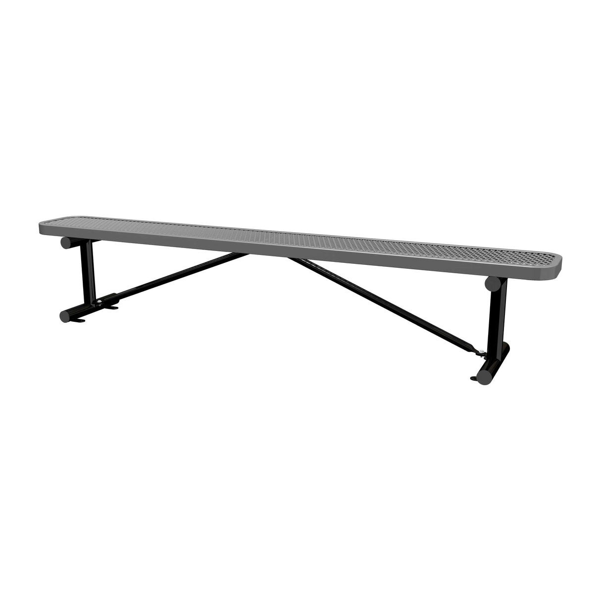 8 ft expanded metal surface mount bench with dark gray seat and black powder-coated legs