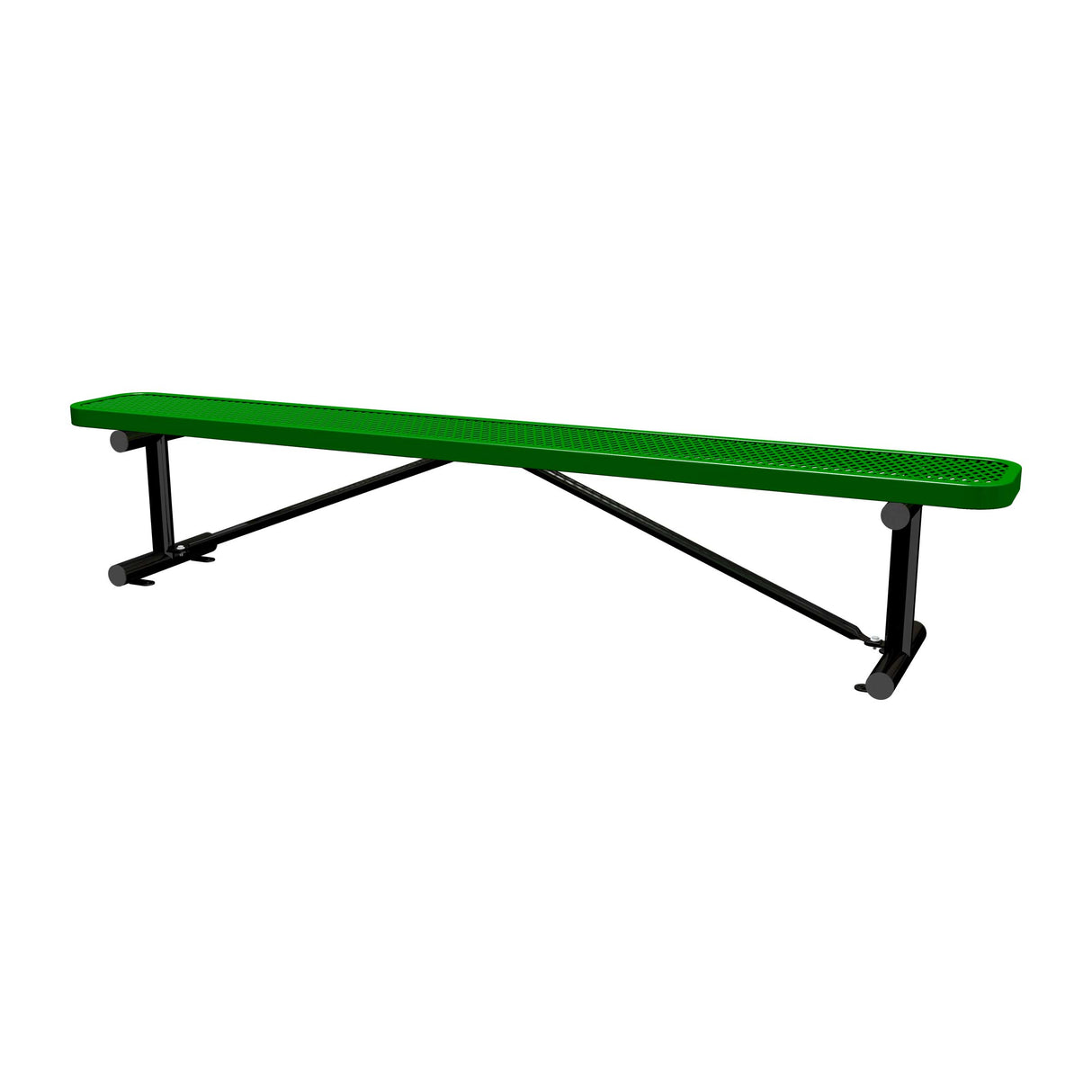 8 ft expanded metal surface mount bench with green seat and black powder-coated legs