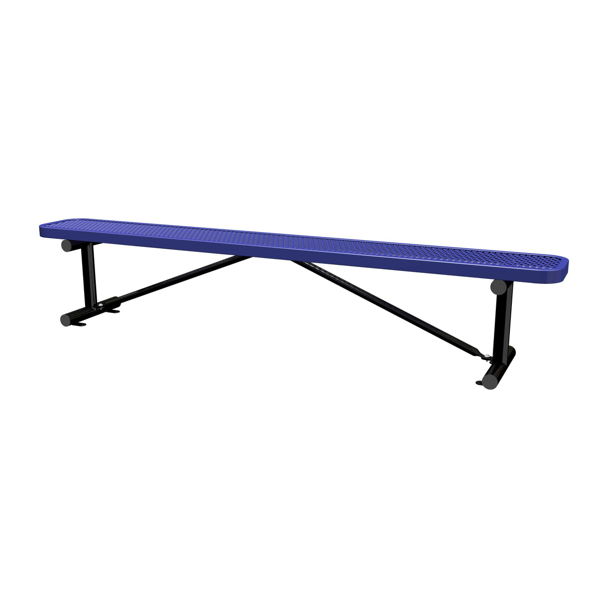 8 ft expanded metal surface mount bench with navy seat and black powder-coated legs