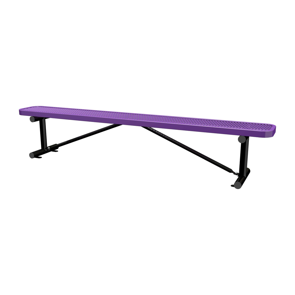 8 ft expanded metal surface mount bench with purple seat and black powder-coated legs