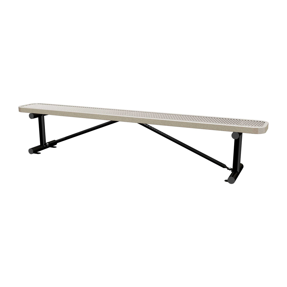 8 ft expanded metal surface mount bench with sandstone seat and black powder-coated legs