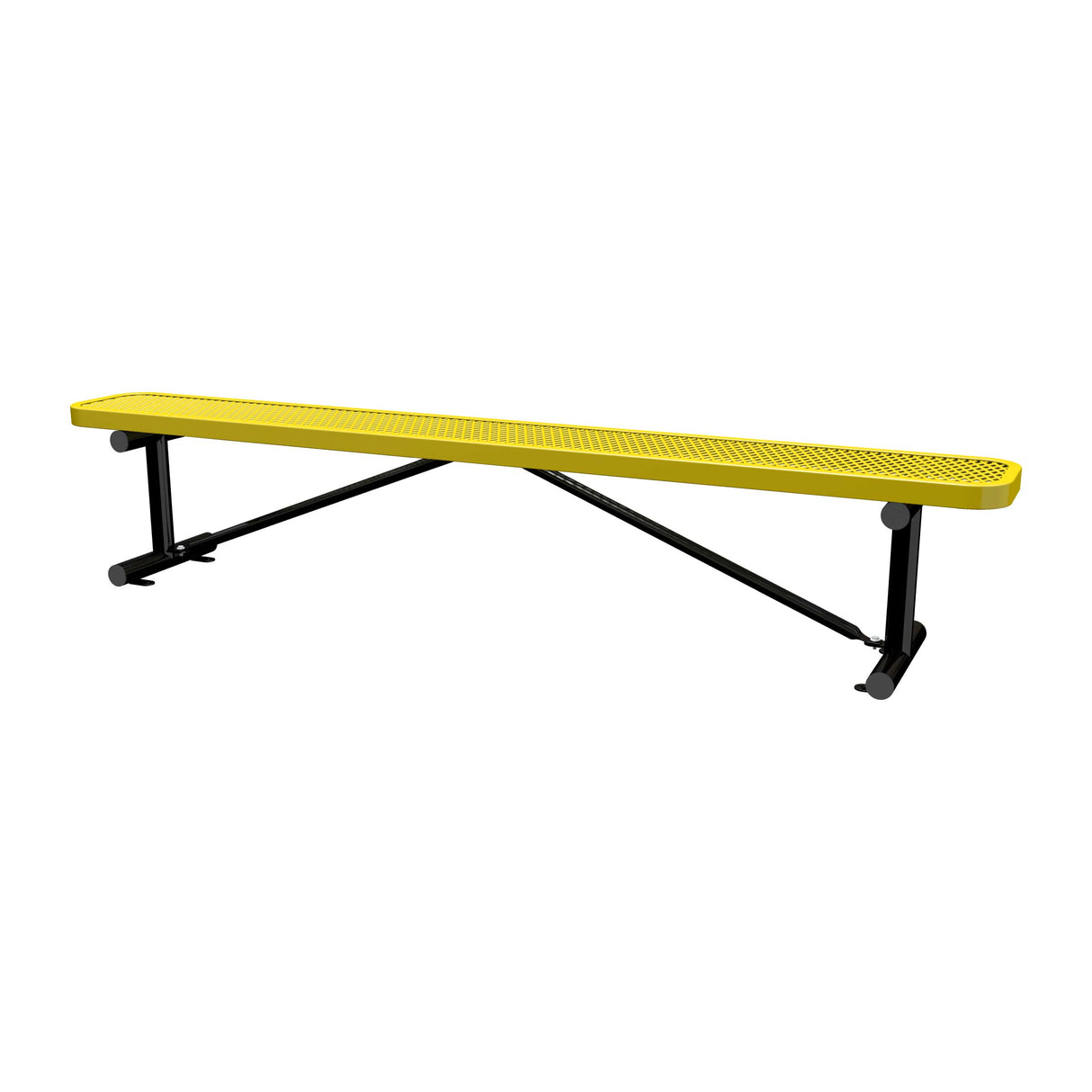 8 ft expanded metal surface mount bench with yellow seat and black powder-coated legs