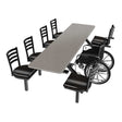 LCH-6S2496RECT-WC 6-seat ADA cluster seat table 24 inches by 96 inches with dove gray corian top and fiberglass obsidian seats with space for wheelchair
