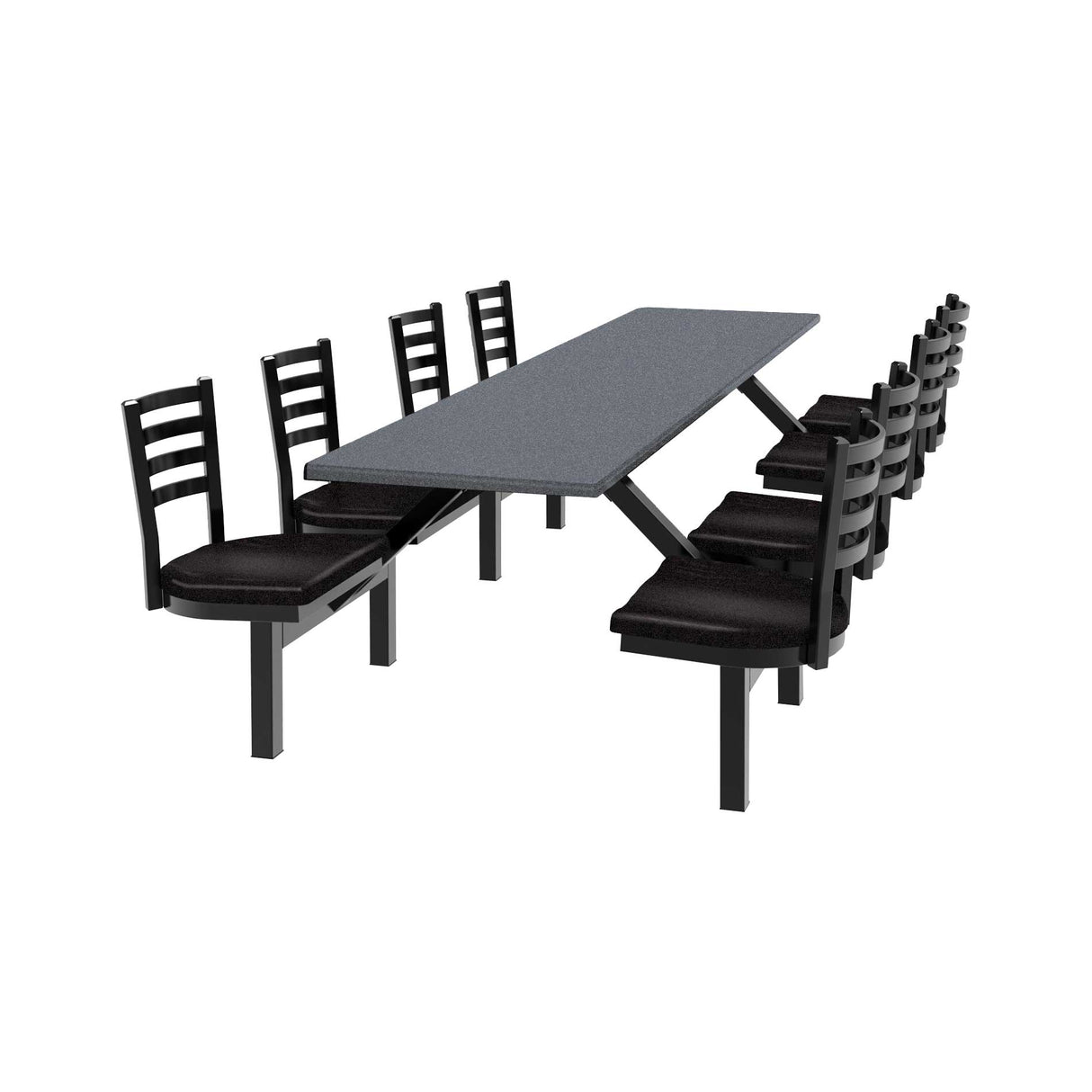 LCH-8S2496RECT 24 inch by 96 inch rectangular covey cluster seat table with corian top in flint and fiberglass seats in obsidian