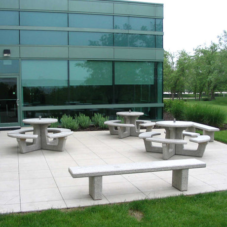 LCH-B5370 84" getzen concrete plaza bench with LCH-T6140 40" round getzen concrete tables - C2 finish