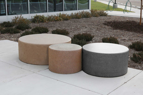 LCH-B5726 + LCH-B5736 + LCH-B5748 26", 36", 48" getzen round concrete campus benches - SB4, SB10, graphite finishes