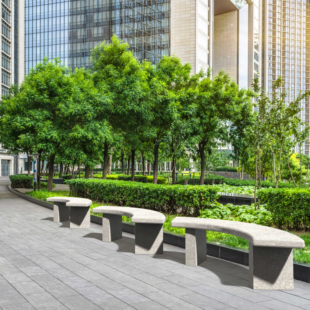 LCH-B5900 58" getzen curved concrete plaza bench - C2 finish