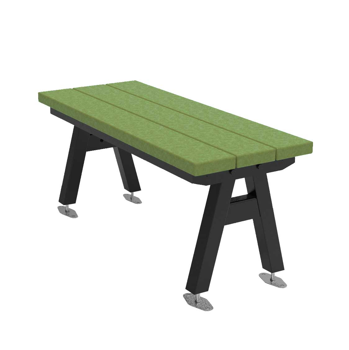 centra 42" bench lime green recycled poly plastic planks on black frame with surface mount