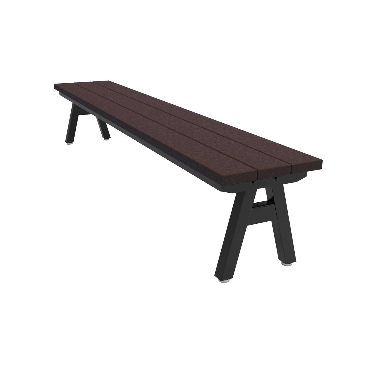 centra 96" bench milwaukee brown recycled poly plastic planks on black frame