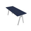 centra table 6 ft patriot blue multi-board planks on silver frame 30" high