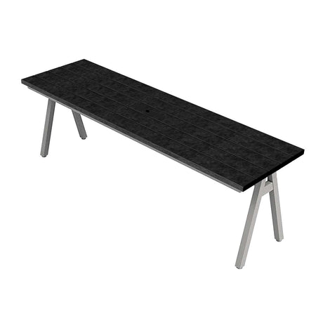 centra table 8 ft recycled poly planks on silver frame 30" high