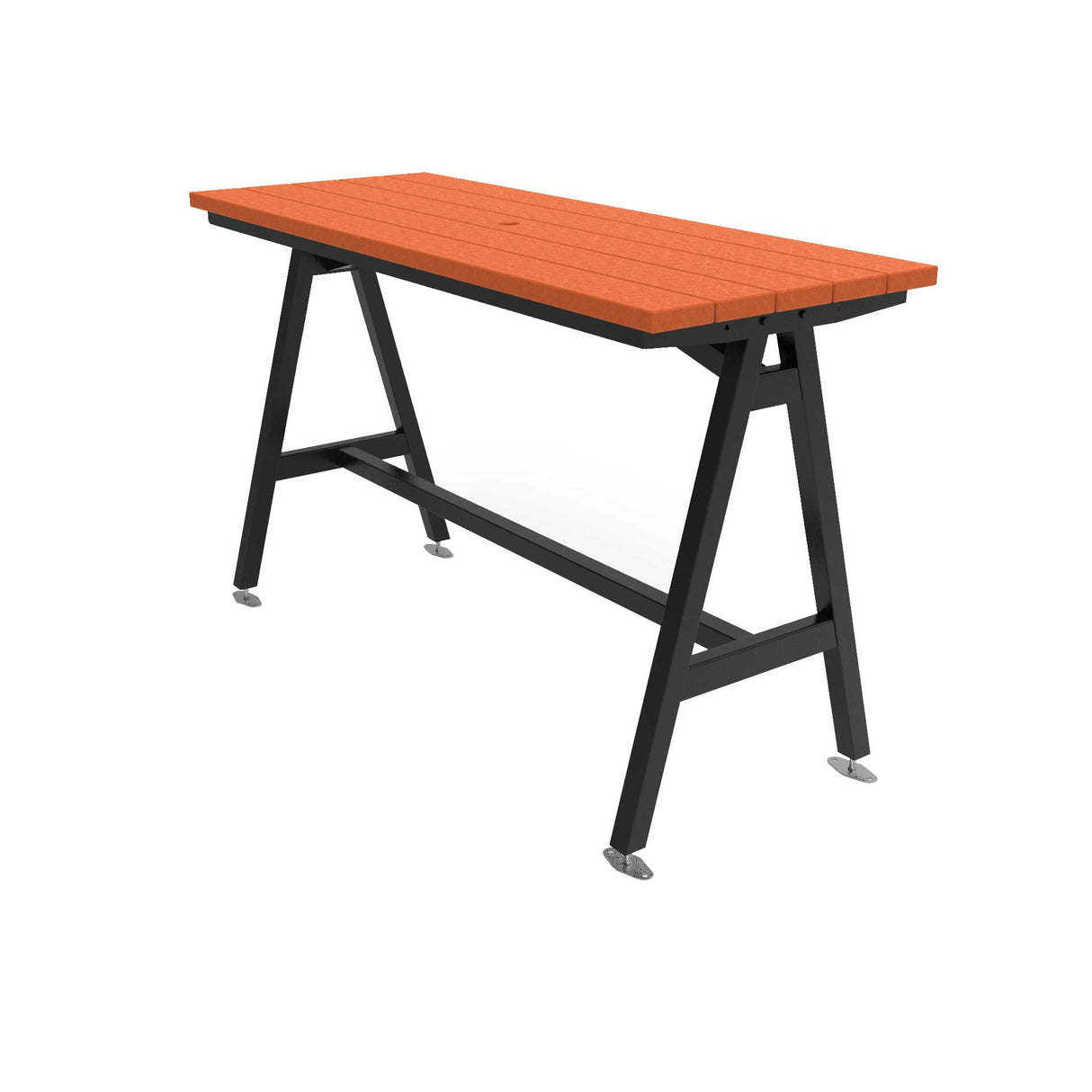 centra table 6 ft tangerine recycled poly planks on black frame surface mount 42" high
