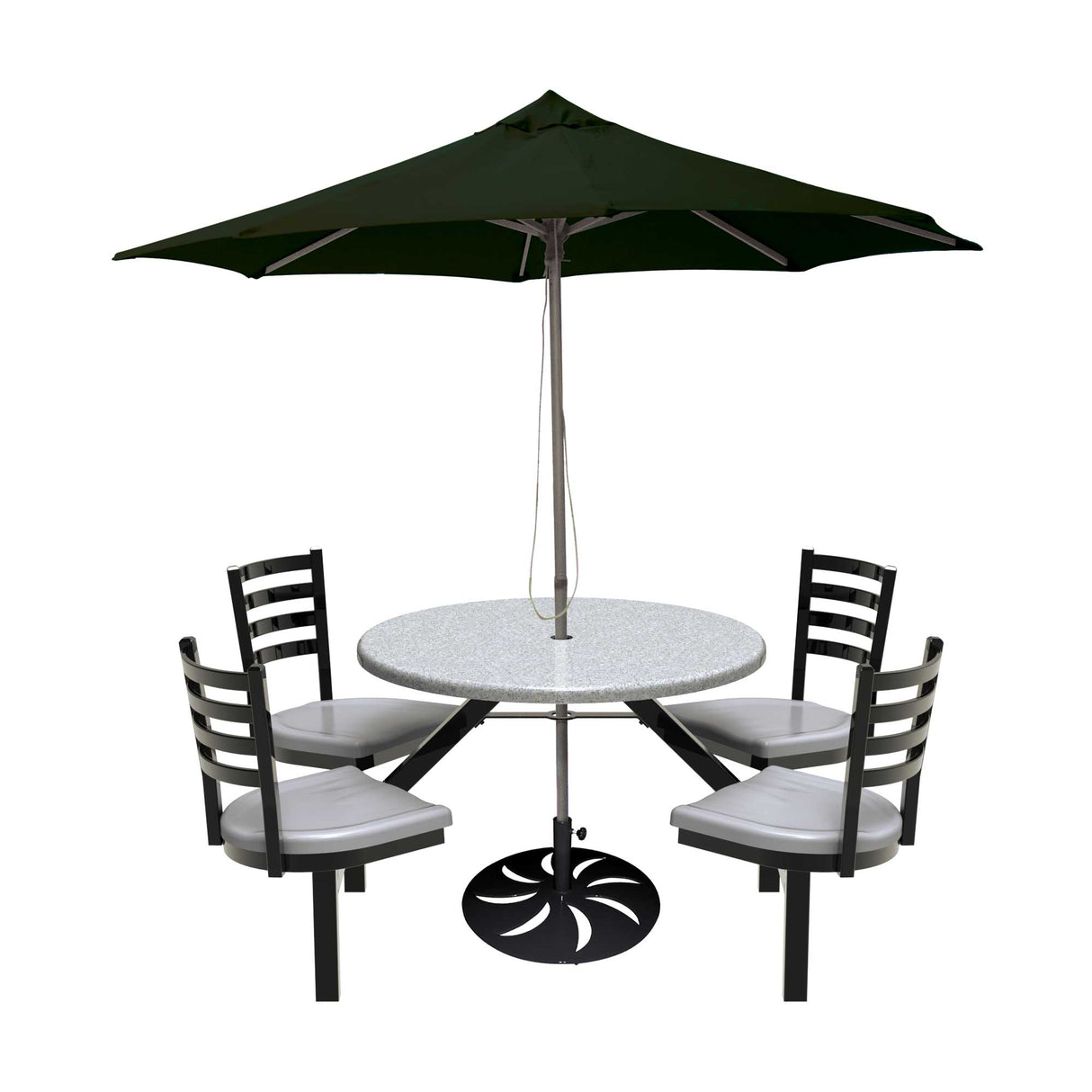 LCH-4336RD 4-seat 36 inch round covey cluster seat steel gray fiberglass top and seats with optional black umbrella and umbrella base