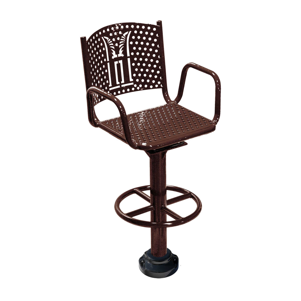 Brown personalized swivel bar chair with footrail yard goats logo