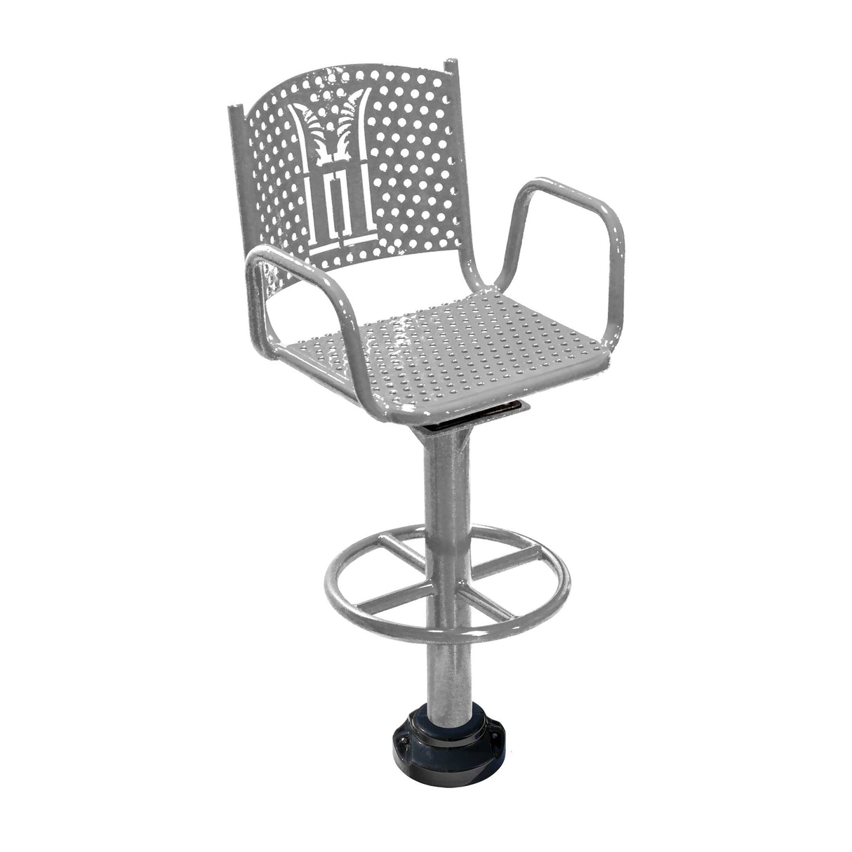 Gray personalized swivel bar chair with footrail yard goats logo