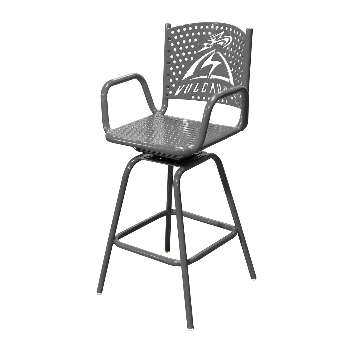 dark gray portable swivel perforated bar chair with volcanoes logo
