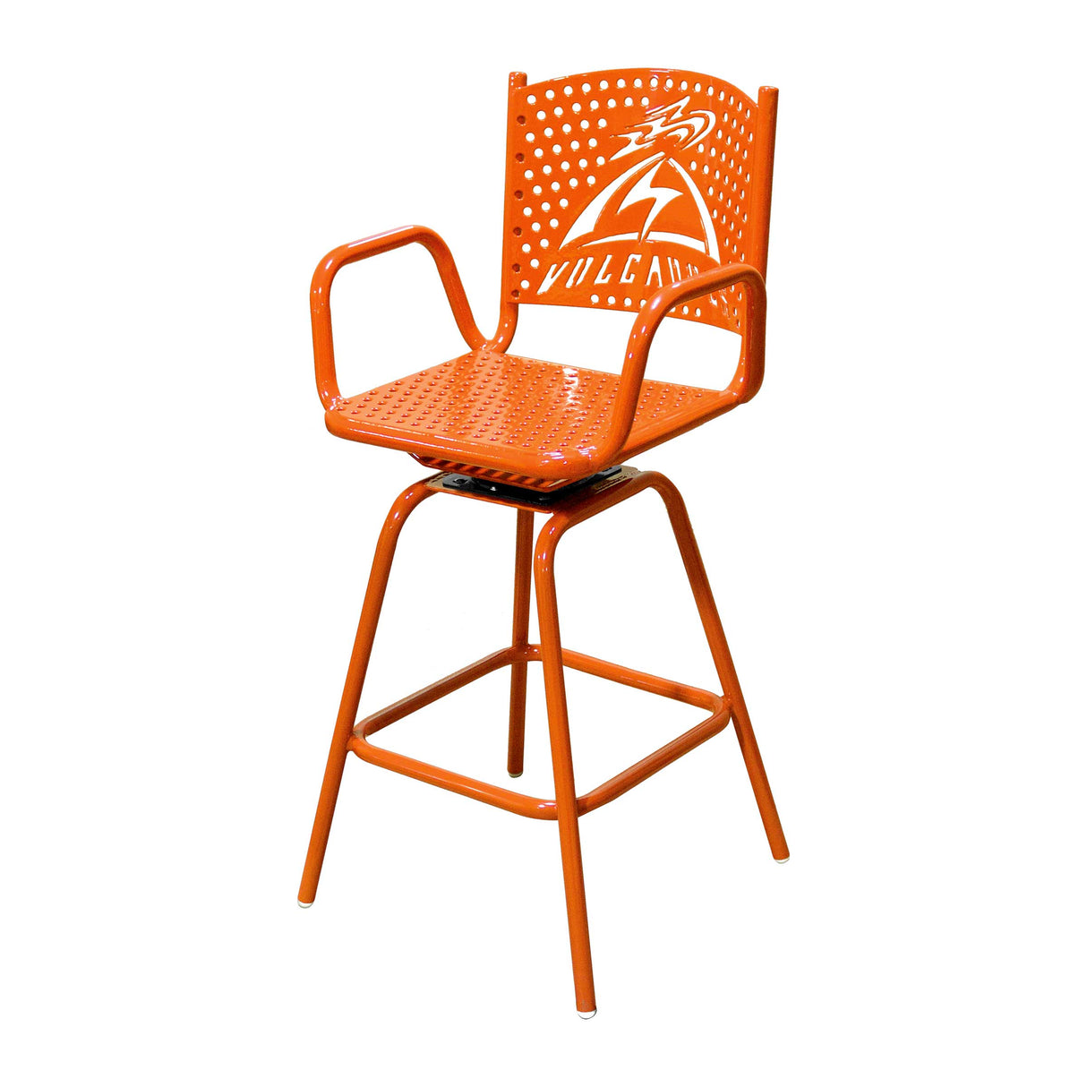 orange portable swivel perforated bar chair with volcanoes logo