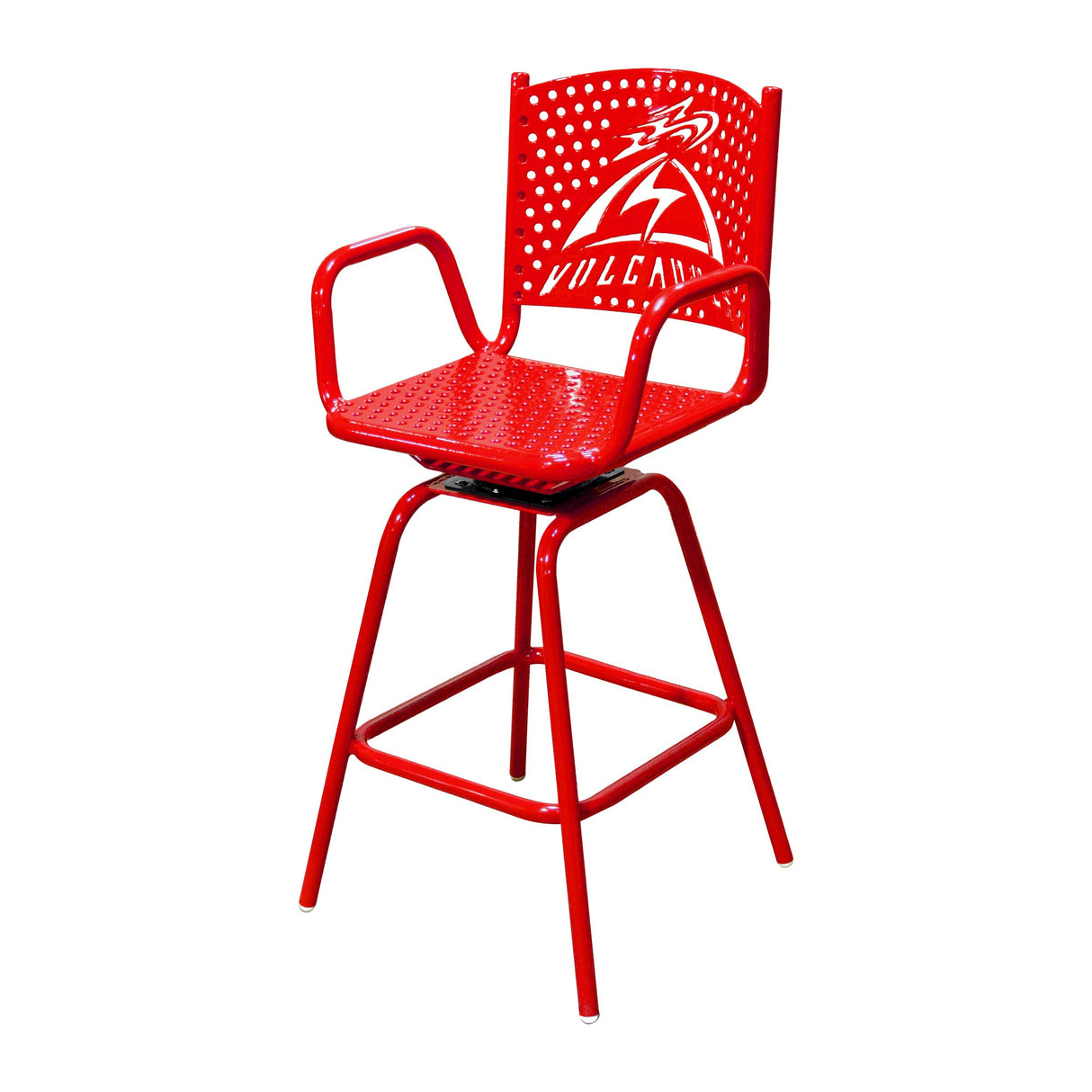 red portable swivel perforated bar chair with volcanoes logo