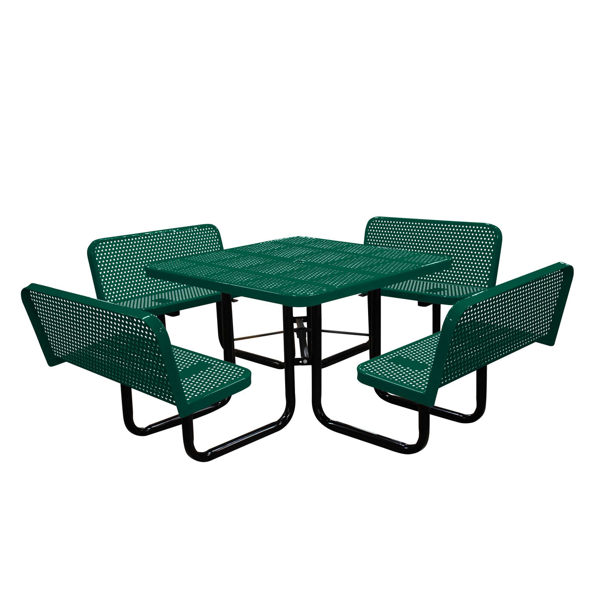 S46WCP-PERF 46" Square perforated table with 4 bench seats - black green