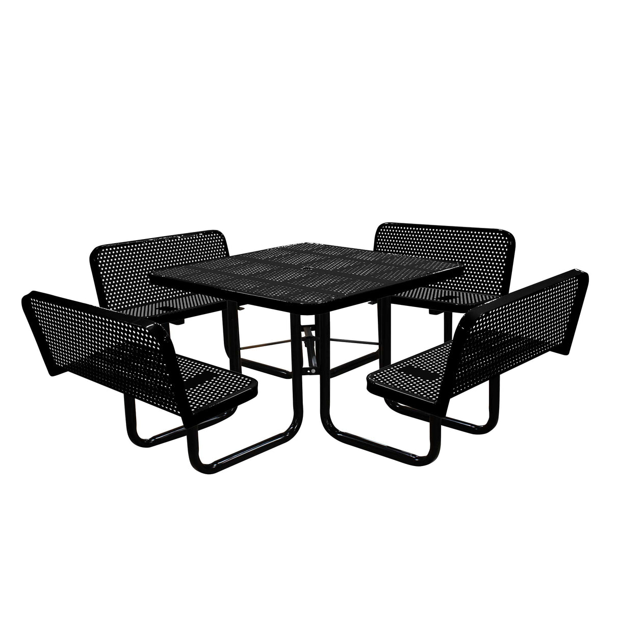 S46WCP-PERF 46" Square perforated table with 4 bench seats - black
