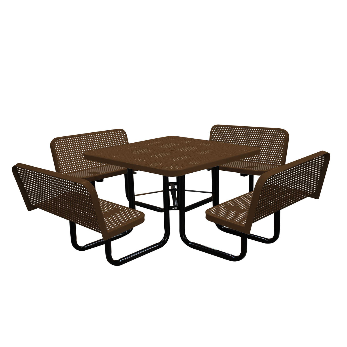 S46WCP-PERF 46" Square perforated table with 4 bench seats - brown